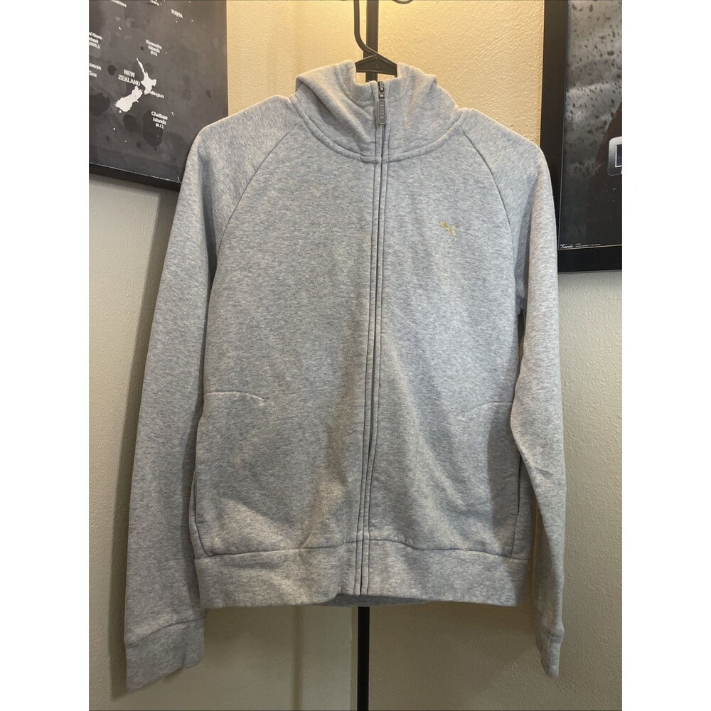 PUMA Small Logo Full Zip Hoodie Womens Grey Casual Outerwear Size Medium